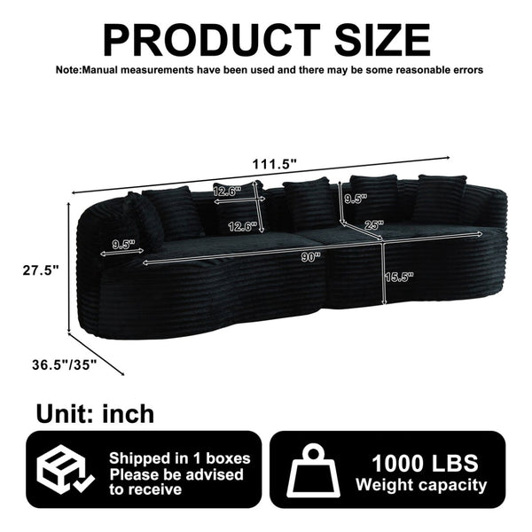 English Elm Curved Chenille Sectional Sofa Deep Seat Cloud Cushions Four Seater Modern Living Room Black W3505P456572
