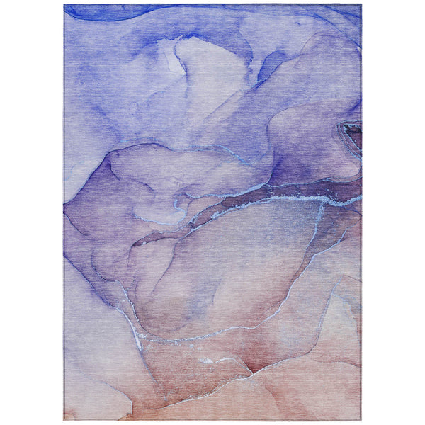 Homeroots 9' X 12' Blue And Brown Abstract Washable Non Skid Indoor Outdoor Area Rug Navy Polyester 559818