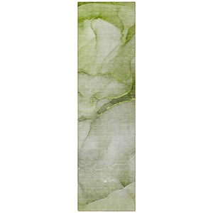 Homeroots 8' Runner Olive Green Abstract Washable Non Skid Indoor Outdoor Runner Rug Olive Polyester 559821