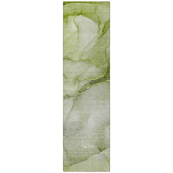 Homeroots 8' Runner Olive Green Abstract Washable Non Skid Indoor Outdoor Runner Rug Olive Polyester 559821