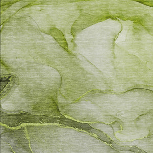 Homeroots 8' Runner Stylish Green Abstract Washable Non-skid Indoor/Outdoor Rug For Kids And Pets’ Spaces 3' X 5' Polyester 559823