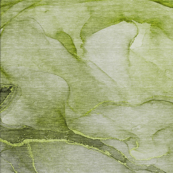 Homeroots 8' Runner Stylish Green Abstract Washable Non-skid Indoor/Outdoor Rug For Kids And Pets’ Spaces 3' X 5' Polyester 559823