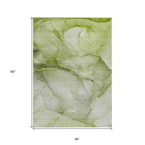 Homeroots 8' Runner Stylish Green Abstract Washable Non-skid Indoor/Outdoor Rug For Kids And Pets’ Spaces 3' X 5' Polyester 559823