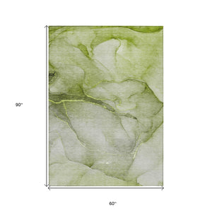 Homeroots 5' X 8' Olive Green Abstract Washable Non Skid Indoor Outdoor Area Rug Olive Polyester 559824