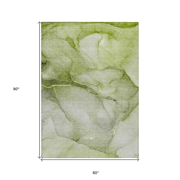 Homeroots 5' X 8' Olive Green Abstract Washable Non Skid Indoor Outdoor Area Rug Olive Polyester 559824