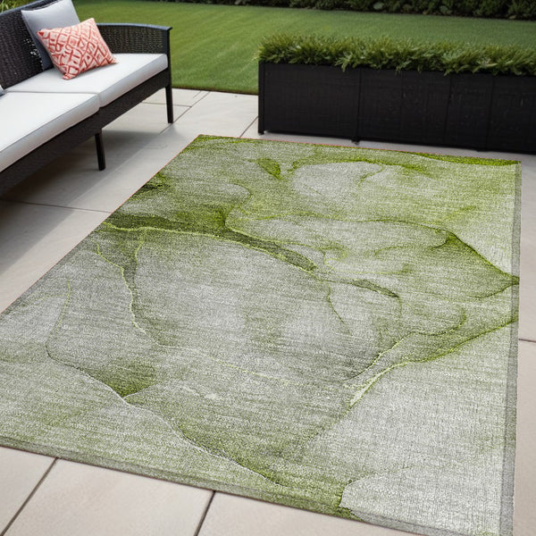 Homeroots 5' X 8' Olive Green Abstract Washable Non Skid Indoor Outdoor Area Rug Olive Polyester 559824