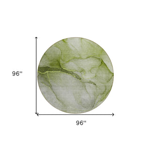 Homeroots 8' Round Olive Green Round Abstract Washable Non Skid Indoor Outdoor Area Rug Olive Polyester 559825
