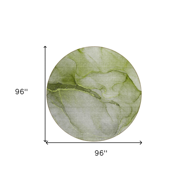 Homeroots 8' Round Olive Green Round Abstract Washable Non Skid Indoor Outdoor Area Rug Olive Polyester 559825