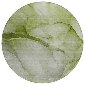 Homeroots 8' Round Olive Green Round Abstract Washable Non Skid Indoor Outdoor Area Rug Olive Polyester 559825