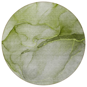 Homeroots 8' Round Olive Green Round Abstract Washable Non Skid Indoor Outdoor Area Rug Olive Polyester 559825