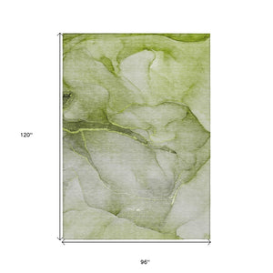 HomeRoots 5' Green Abstract Washable Area Rug - Stylish, Non-Skid, Durable Design for Indoor & Outdoor Spaces 8' X 10' 559826