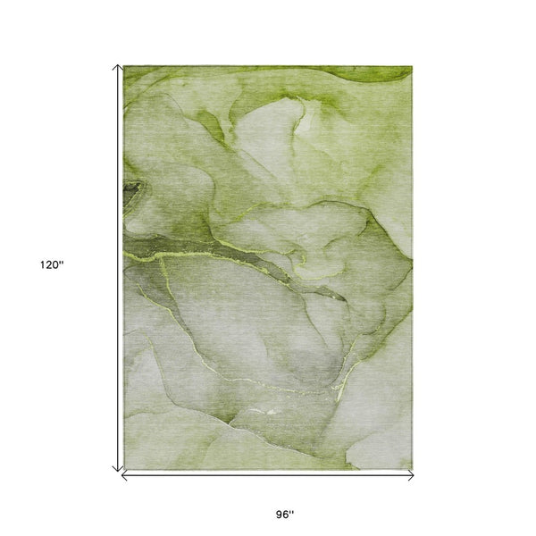 HomeRoots 5' Green Abstract Washable Area Rug - Stylish, Non-Skid, Durable Design for Indoor & Outdoor Spaces 8' X 10' 559826