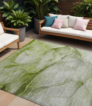 Homeroots 8' X 10' Olive Green Abstract Washable Non Skid Indoor Outdoor Area Rug Olive Polyester 559826