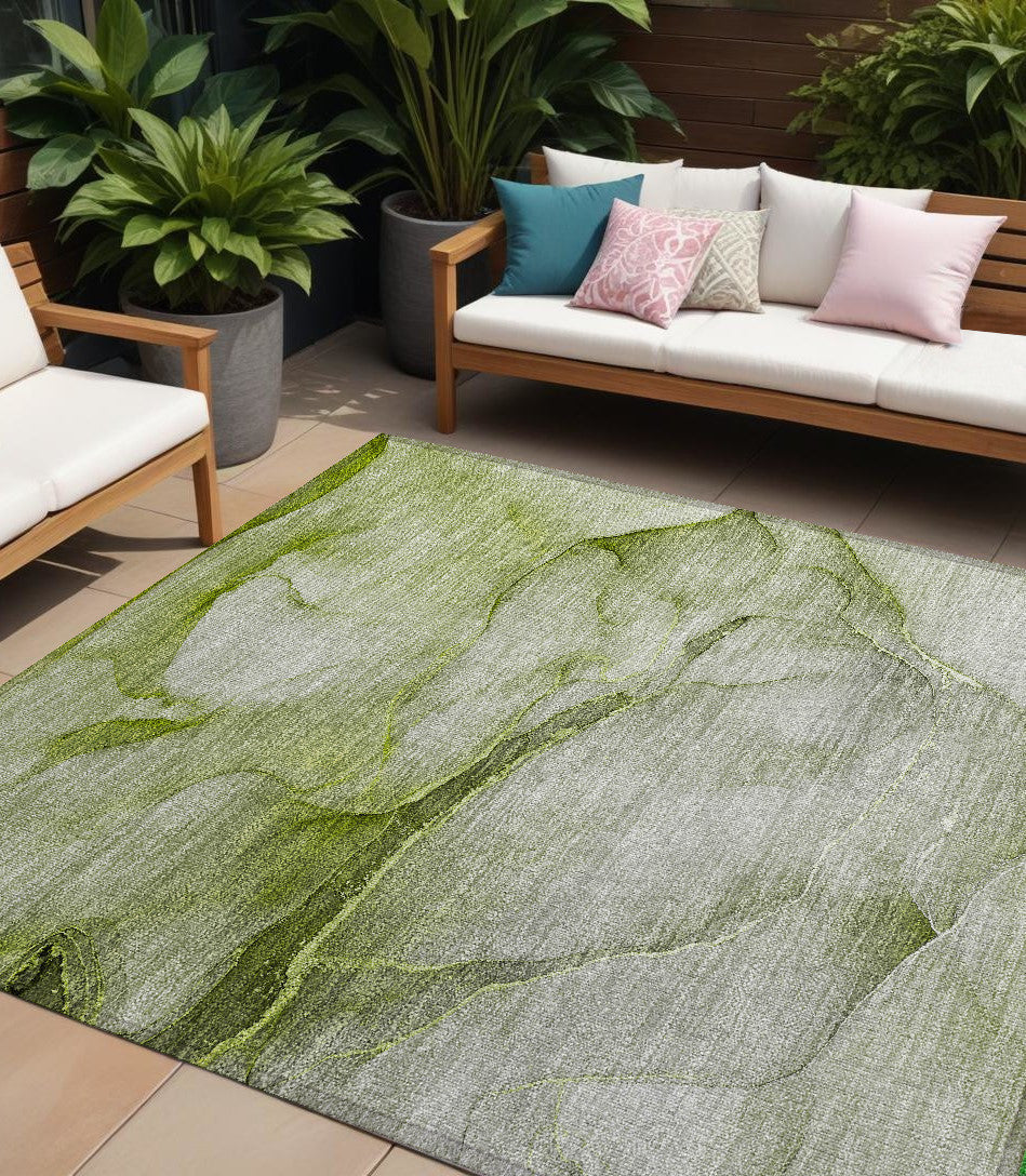 Homeroots 9' X 12' Olive Green Abstract Washable Non Skid Indoor Outdoor Area Rug Olive Polyester 559827