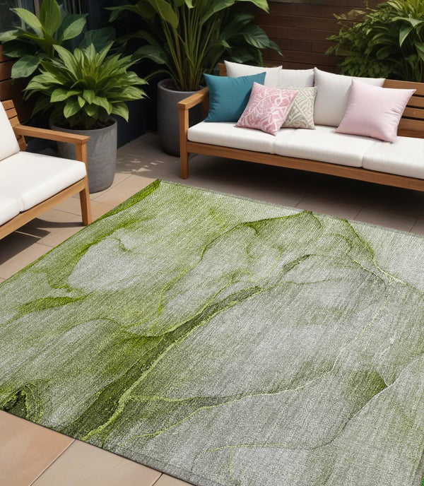 Homeroots 9' X 12' Olive Green Abstract Washable Non Skid Indoor Outdoor Area Rug Olive Polyester 559827