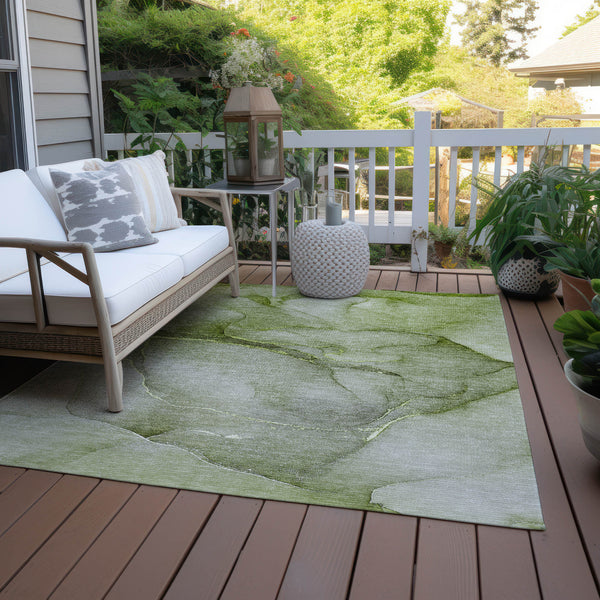 Homeroots 9' X 12' Olive Green Abstract Washable Non Skid Indoor Outdoor Area Rug Olive Polyester 559827