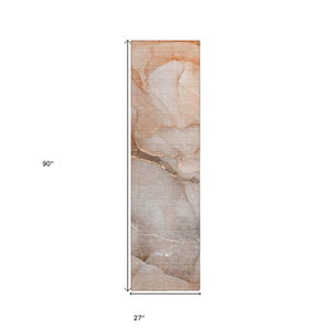 Homeroots 8' Runner Taupe Abstract Washable Non Skid Indoor Outdoor Runner Rug Taupe Polyester 559830