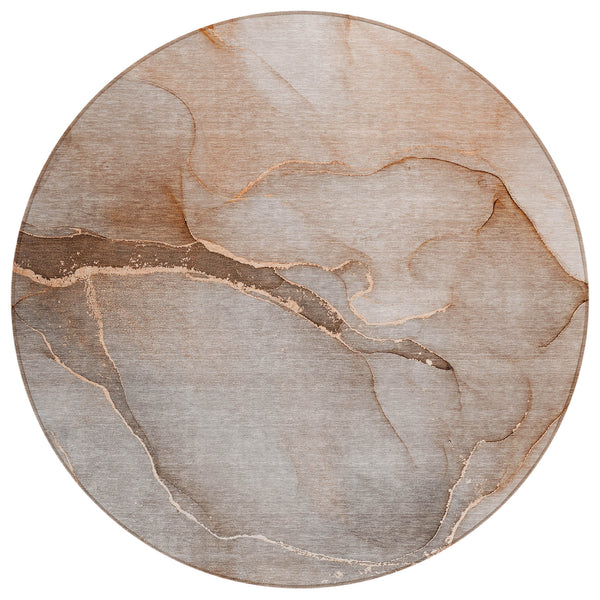 Homeroots 8' Round Taupe Round Abstract Washable Non Skid Indoor Outdoor Area Rug Taupe Polyester 559834