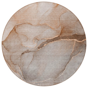 Homeroots 8' Round Taupe Round Abstract Washable Non Skid Indoor Outdoor Area Rug Taupe Polyester 559834