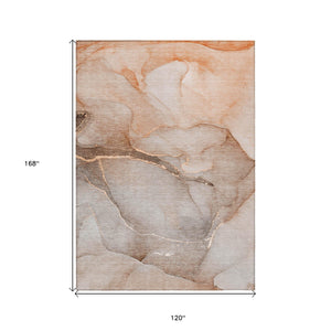 Homeroots 10' X 14' Taupe Abstract Washable Non Skid Indoor Outdoor Area Rug Taupe Polyester 559837