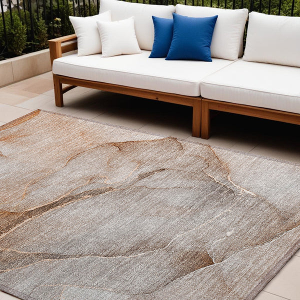 Homeroots 10' X 14' Taupe Abstract Washable Non Skid Indoor Outdoor Area Rug Taupe Polyester 559837