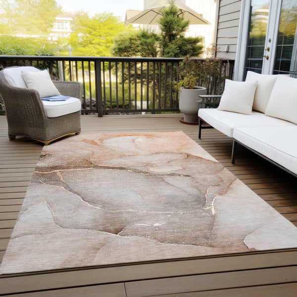 Homeroots 10' X 14' Taupe Abstract Washable Non Skid Indoor Outdoor Area Rug Taupe Polyester 559837