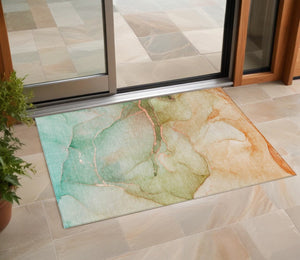 Homeroots 8' Runner Stylish Green Abstract Washable Non-skid Indoor/Outdoor Rug For Kids And Pets’ Spaces 3' X 5' Polyester 559841