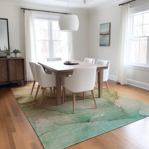 Homeroots 8' Runner Stylish Green Abstract Washable Non-skid Indoor/Outdoor Rug For Kids And Pets’ Spaces 3' X 5' Polyester 559841