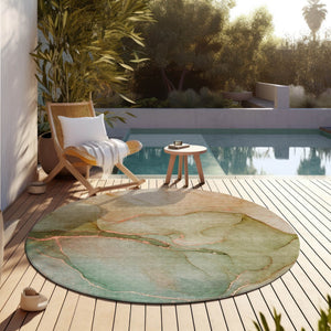 Homeroots 8' Runner Stylish Green Abstract Washable Non-skid Indoor/Outdoor Rug For Kids And Pets’ Spaces Teal Polyester 559843