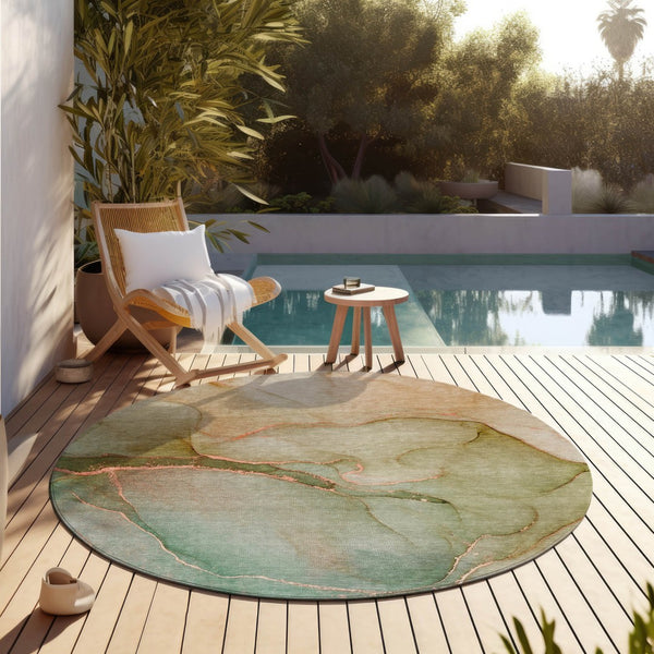 Homeroots 8' Runner Stylish Green Abstract Washable Non-skid Indoor/Outdoor Rug For Kids And Pets’ Spaces Teal Polyester 559843