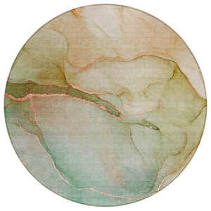 HomeRoots 5' Green Abstract Washable Area Rug - Stylish, Non-Skid, Durable Design for Indoor & Outdoor Spaces Teal 559843
