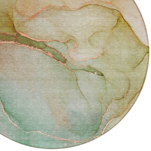 Homeroots 8' Runner Stylish Green Abstract Washable Non-skid Indoor/Outdoor Rug For Kids And Pets’ Spaces Teal Polyester 559843