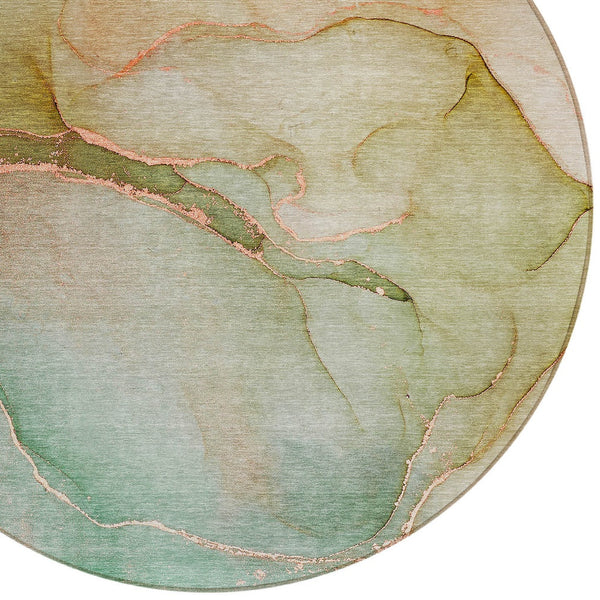 Homeroots 8' Runner Stylish Green Abstract Washable Non-skid Indoor/Outdoor Rug For Kids And Pets’ Spaces Teal Polyester 559843