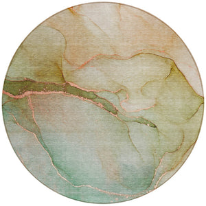 Homeroots 8' Runner Stylish Green Abstract Washable Non-skid Indoor/Outdoor Rug For Kids And Pets’ Spaces Teal Polyester 559843