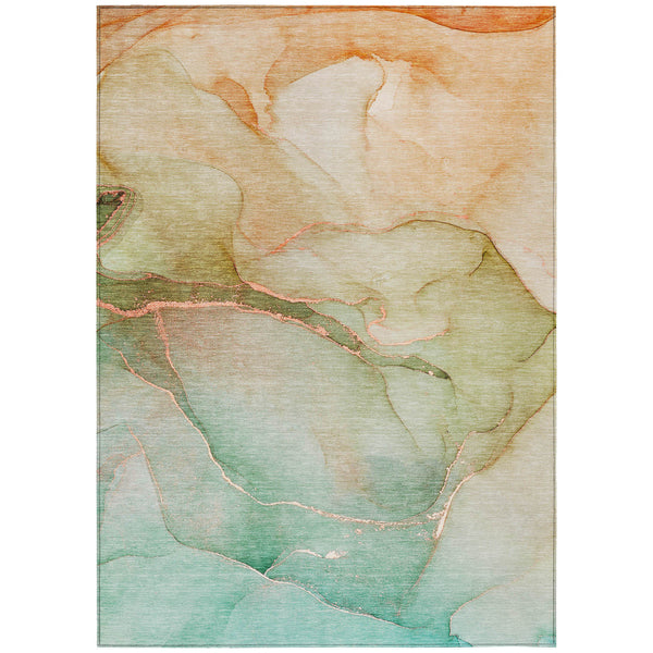 Homeroots 8' X 10' Teal Abstract Washable Non Skid Indoor Outdoor Area Rug Teal Polyester 559844