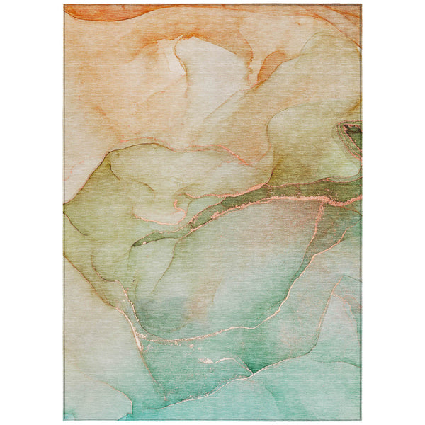 Homeroots 10' X 14' Teal Abstract Washable Non Skid Indoor Outdoor Area Rug Teal Polyester 559846