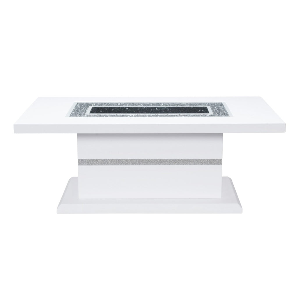 HomeRoots 52" Glamorous White Wood Coffee Table with Faux Crystal Accents – Elegant Pedestal Design for Any Room 559847