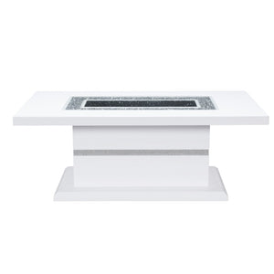 HomeRoots 52" Glamorous White Wood Coffee Table with Faux Crystal Accents – Elegant Pedestal Design for Any Room 559847