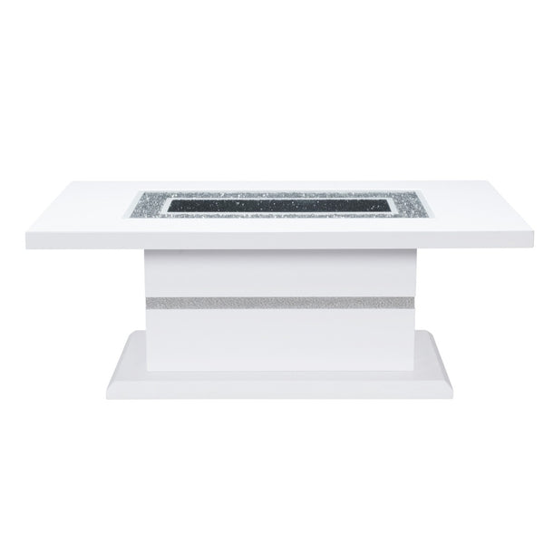 HomeRoots 52" Glamorous White Wood Coffee Table with Faux Crystal Accents – Elegant Pedestal Design for Any Room 559847