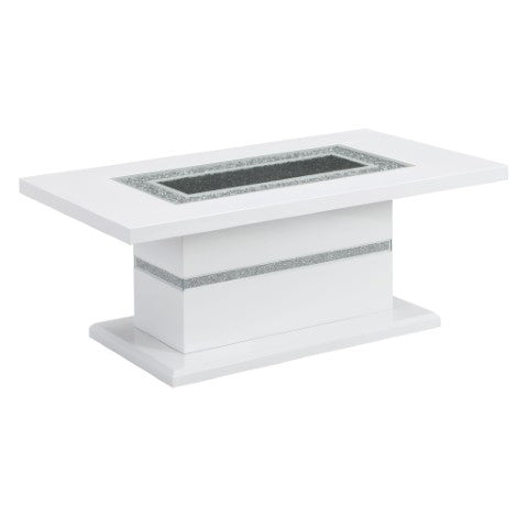 Homeroots 52" Luxurious White Wood & Faux Crystal Pedestal Coffee Table – Glamorous Accent For Any Room   559847