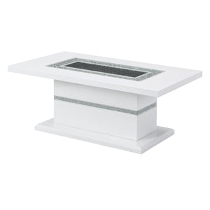 Homeroots 52" Luxurious White Wood & Faux Crystal Pedestal Coffee Table – Glamorous Accent For Any Room   559847