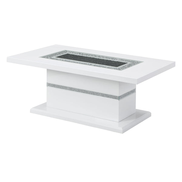 Homeroots 52" Luxurious White Wood & Faux Crystal Pedestal Coffee Table – Glamorous Accent For Any Room   559847