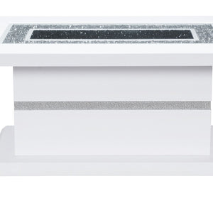 Homeroots 52" Luxurious White Wood & Faux Crystal Pedestal Coffee Table – Glamorous Accent For Any Room   559847