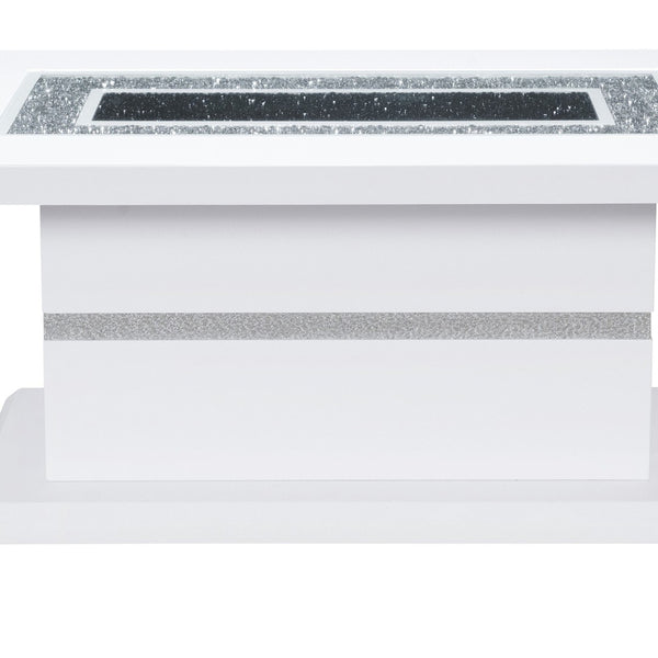 Homeroots 52" Luxurious White Wood & Faux Crystal Pedestal Coffee Table – Glamorous Accent For Any Room   559847