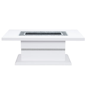 Homeroots 52" Luxurious White Wood & Faux Crystal Pedestal Coffee Table – Glamorous Accent For Any Room   559847