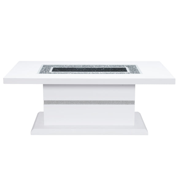 Homeroots 52" Luxurious White Wood & Faux Crystal Pedestal Coffee Table – Glamorous Accent For Any Room   559847