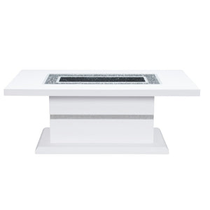 Homeroots 52" Luxurious White Wood & Faux Crystal Pedestal Coffee Table – Glamorous Accent For Any Room   559847