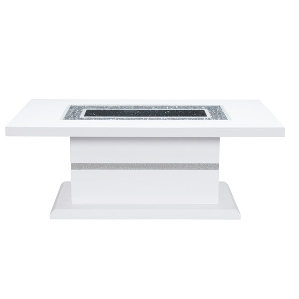 Homeroots 52" Luxurious White Wood & Faux Crystal Pedestal Coffee Table – Glamorous Accent For Any Room   559847