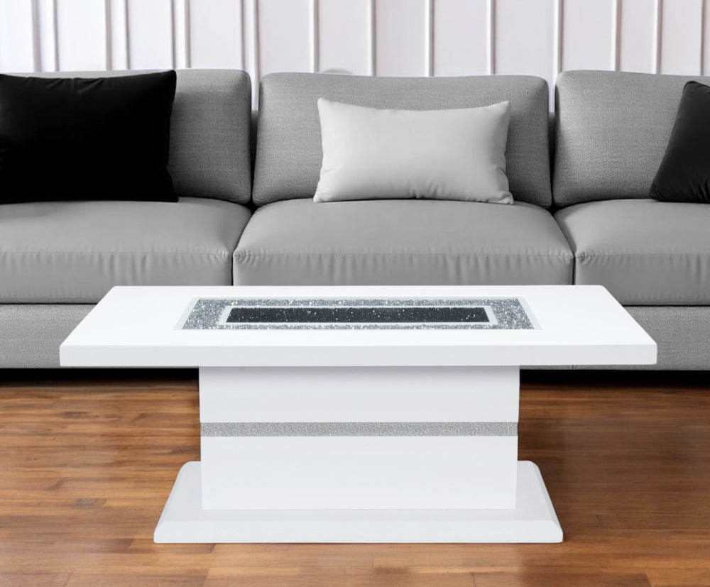 Homeroots 52" Luxurious White Wood & Faux Crystal Pedestal Coffee Table – Glamorous Accent For Any Room   559847