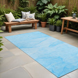 Homeroots 8' Runner Blue Abstract Washable Non Skid Indoor Outdoor Runner Rug Blue Polyester 559849